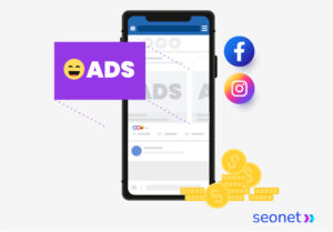 Imagen introductoria al artículo cuyo título es ¿Cupanto cuesta la publicidad en Meta en Chile en 2026? Se obserrva el dibujo de una pantalla de un móvil, el vocablo ADS y los logos de Facebook e Instagram.