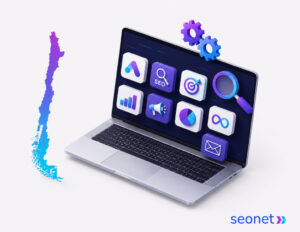 ¿Cuánto cuesta contratar una agencia de marketing digital en Chile? Dibujo de notebook y del mapa chileno