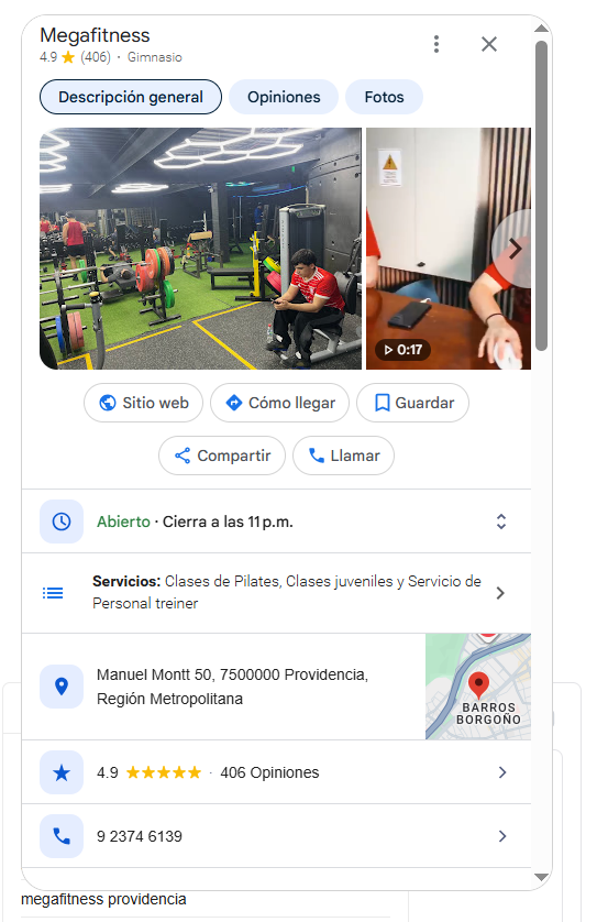 Ejemplo de Perfil de Empresa en Google para artículo SEO local en Chile.