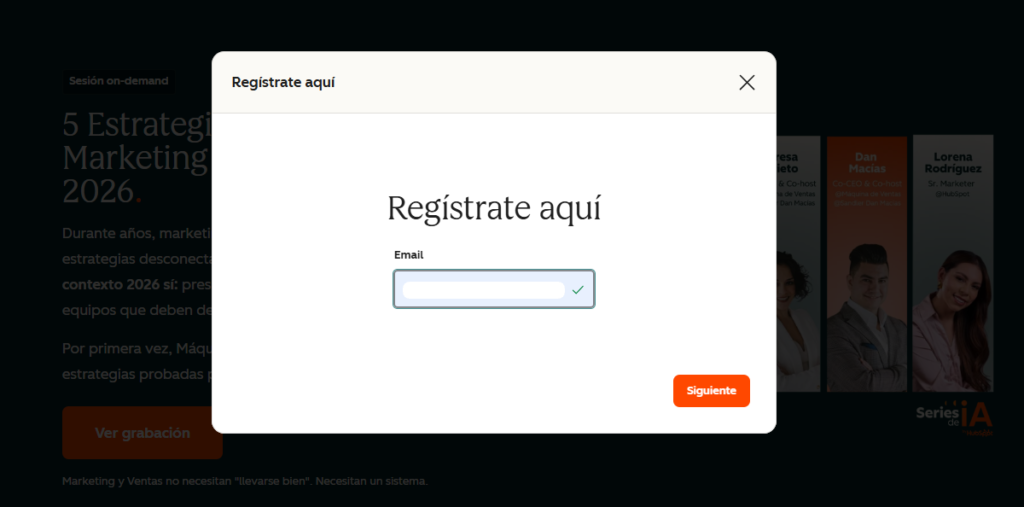 Captura de pantalla de Hubspot, ejemplo de generación de leads.